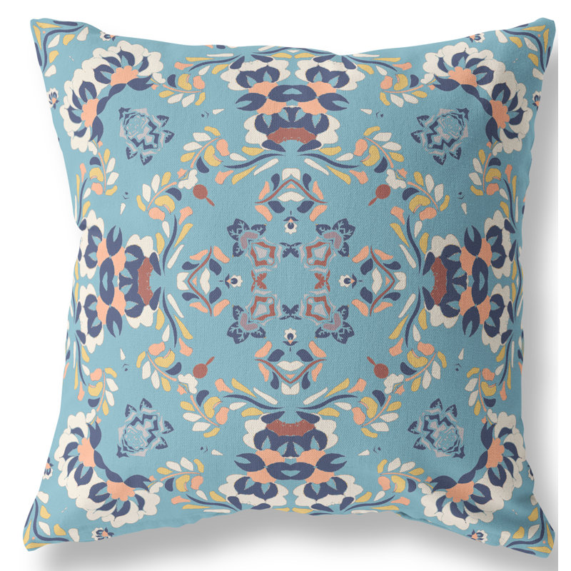 Floral Reversible Throw Pillow, 16"x16", Gray/Blue