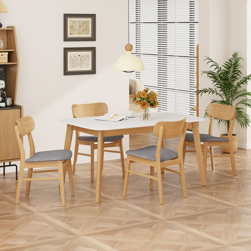 Ensemble de table de salle à manger 5 pièces avec une table à structure en bois massif et 4 chaises rembourrées en bois massif pour la salle à manger