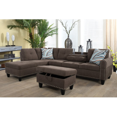 Canapé modulaire rembourré 3 pièces de 96 po de largeur avec repose-pieds