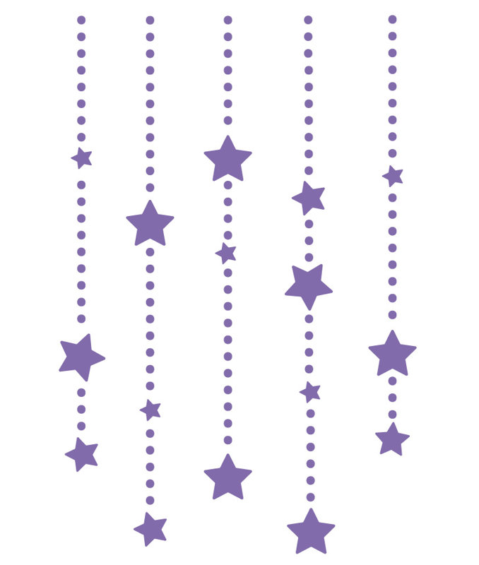Décalcomanie murale étoile éléments suspendus, H 45 po x l 30 po x P 0,01 po, Lavande