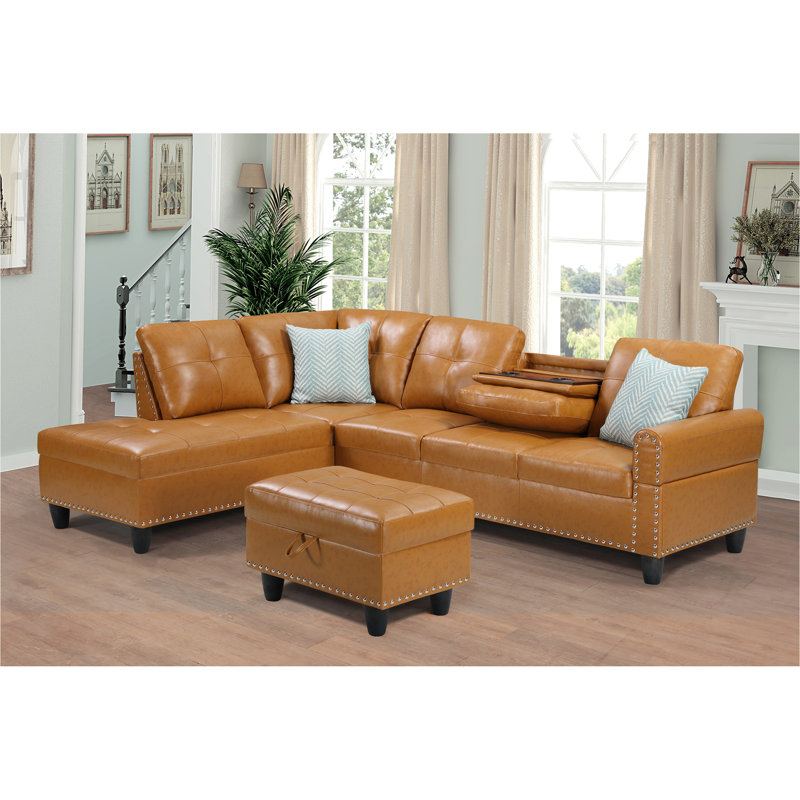 Canapé modulaire en similicuir avec repose-pieds Irine, Tissu gingembre
