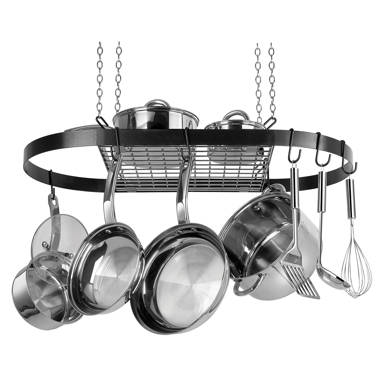 MyGift Ceiling-Mounted Pot and Pan Holder, Torched Wood and Metal Piping Hanging Storage Rack with 8 Hooks