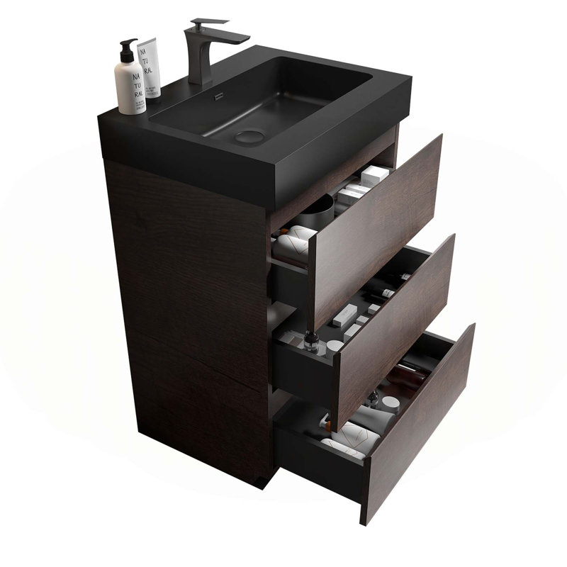 Modern Bathroom Vanity with Advanced Features and Ample Storage, Walnut