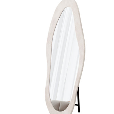 63" X 24" Wall - Mountable Full Length Mirror, Flannel Wrapped Metal And Synthetic Wood Frame, Unique Irregular Shape, Shatter Glass, For Clothing Shop, Bedroom, Corridor Body Covered Wavy Style,