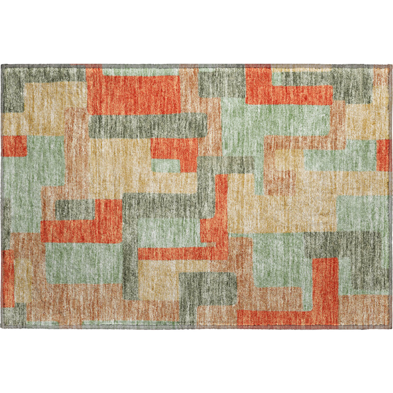 Premium Machine Washable Prisco Sage Rug, Rectangle 1'8" x 2'6"