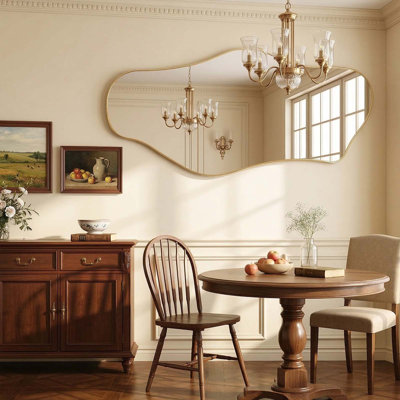 Modern Asymmetrical Full Length Wall Mirror with Gold Metal Frame, 55" x 25"