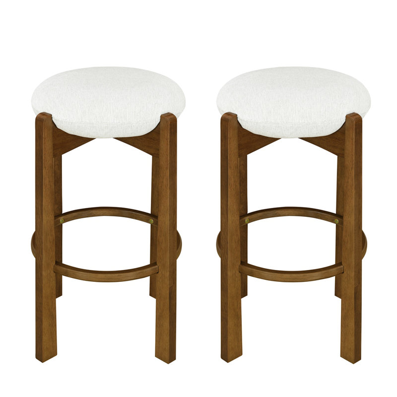 Ensemble de 2 tabourets de bar rembourrés en bois Tara, Brun