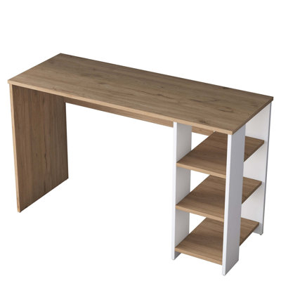 Bureau d'étude moderne avec nombreuses tablettes, noyer et blanc, 47,2 po x 29,0 po x 17,7 po | 100% aggloméré mélaminé de qualité E1 | Élégant et fonctionnel, il peut être fixé au mur et polyvalent pour les espaces de bureau à domicile et d'étude.