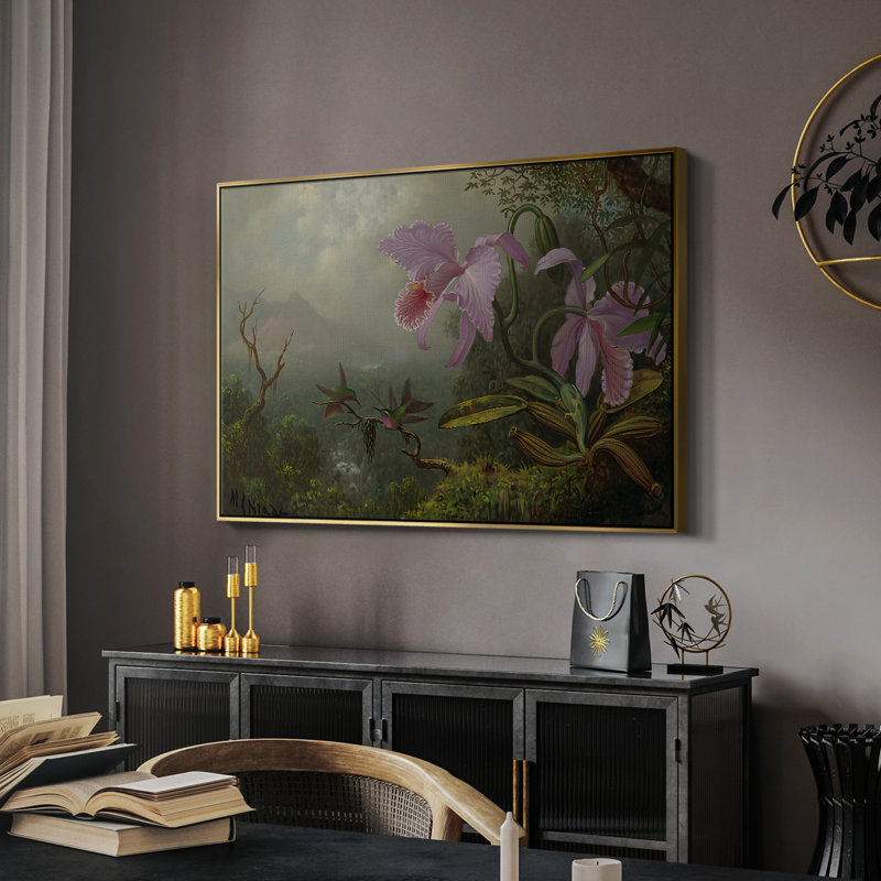 Deux colibris anges du soleil sur une branche, v. 1890-1904 - Martin Johnson Heade, toile tendue avec châssis, 26 x 40, Doré