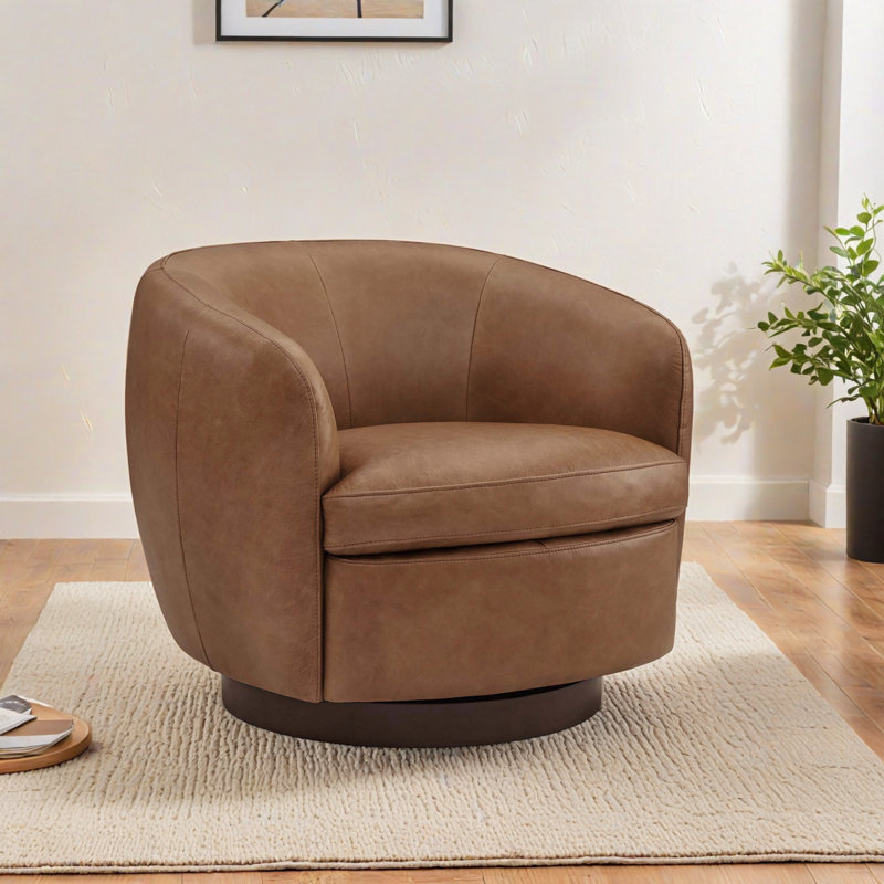 Fauteuil demi-tonneau pivotant en cuir Marcy Vegan, Similicuir brun Copley