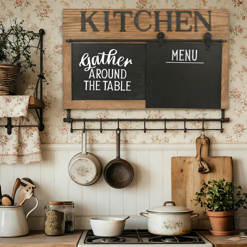 Farmhouse Kitchen Decor - Enseigne suspendue en bois avec légende de cuisine et planche de menu-cadeau pour maman grand-mère