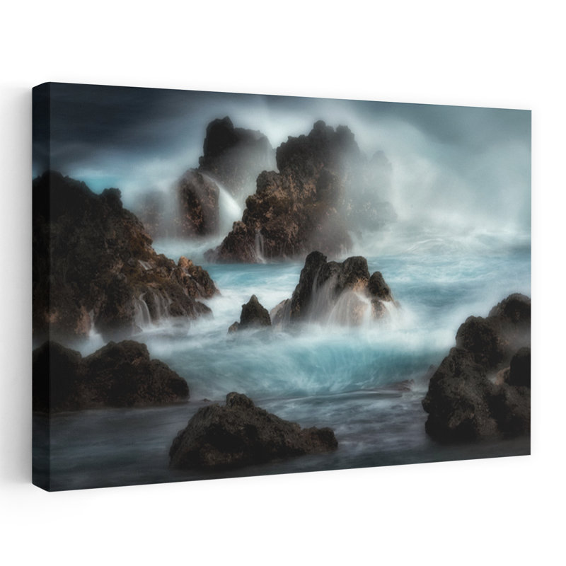 Vagues de pierres, art dramatique abstrait contemporain, océan, H 16 po x l 24 po