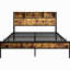Queen Bed With Storage Headboard And 2 Ports - Black Modern Look Frame Bookcase Charging Capability-1157976314