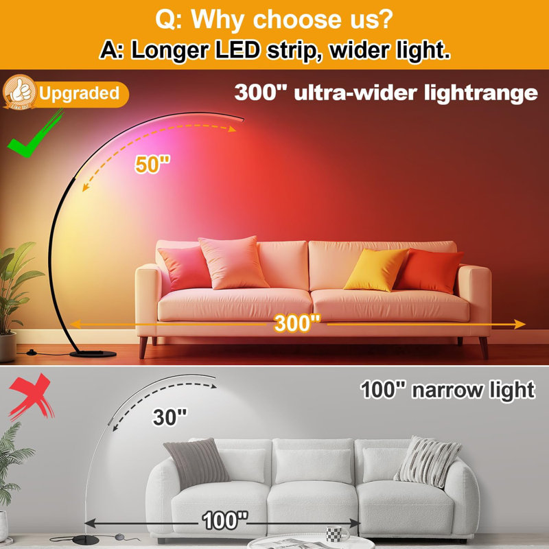 Lampe sur pied à DEL arquée moderne à intensité variable avec télécommande - lampe sur pied ultra lumineuse 1800LM, 3 températures de couleur et éclairage réglable pour le salon, la chambre à coucher et le bureau