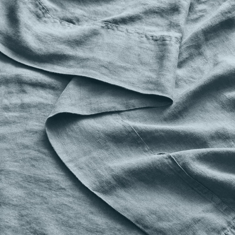100% Linen Sheet Set, Gray Blue, Twin Sheet Set + 1 Pillowcase