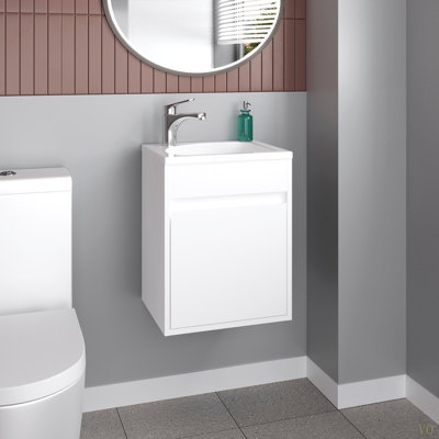 Meuble-lavabo flottant en résine, conception murale compacte avec armoire à une porte