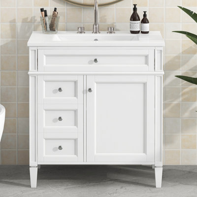 30'' Modern Bathroom Vanity Cabinet With Single Top Sink With 2 Drawers And A Tip-Out Drawer