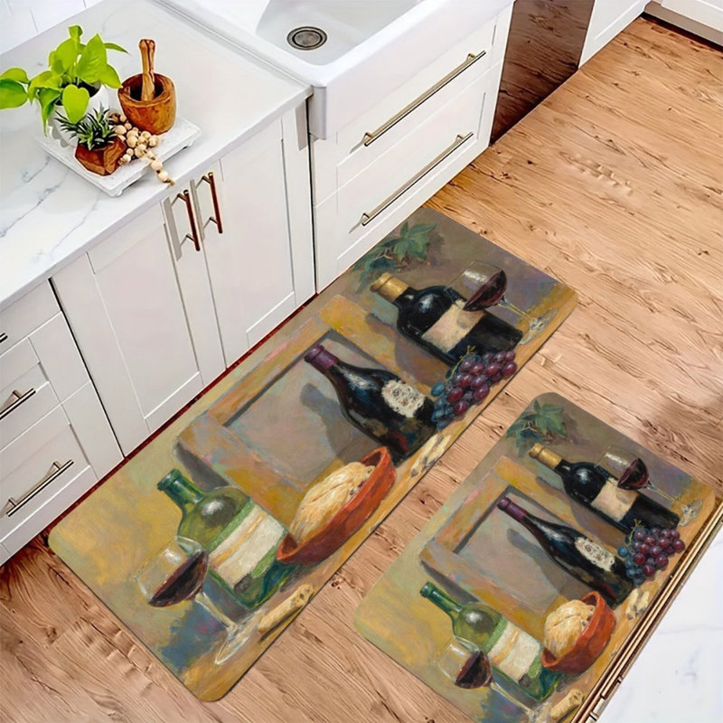 Multicolore ensemble de 2 tapis de cuisine à motif vin et fromage