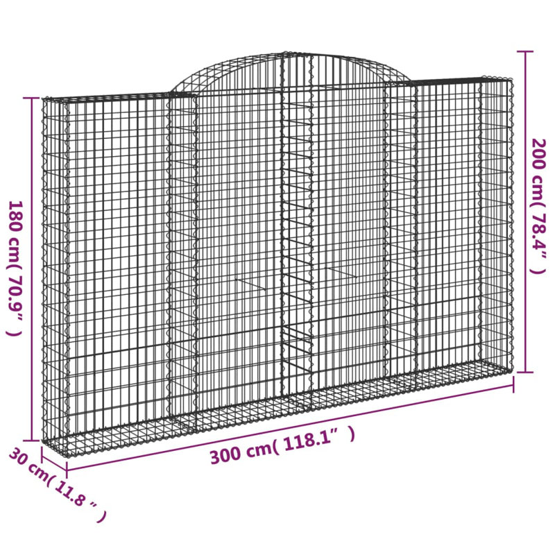 Dakota Fields Arched Gabion Baskets Galvanised Iron, 80cm H x 300cm W x 50cm D, 6