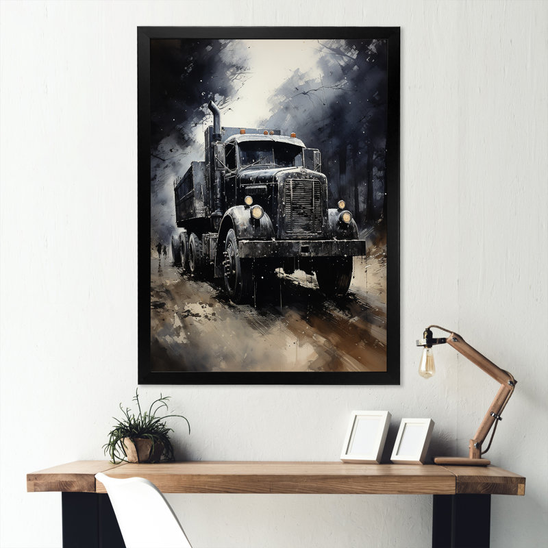 «Au Noir Us Military Truck IV», reproduction sur toile encadrée, Cadre simple noir, H 44 po x l 34 po x P 1,5 po