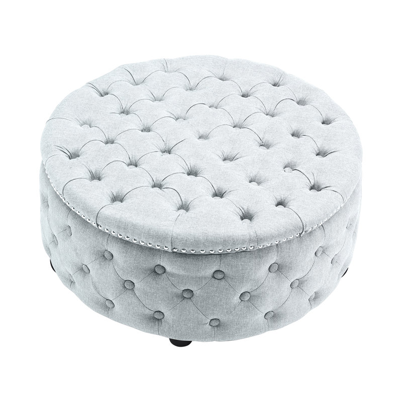 75cm Wide Cylinder No Pattern Footstool Ottoman, Off White