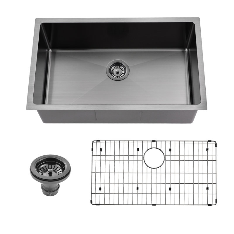 30'' L Single Bowl Stainless Steel Kitchen Sink, Gun Metal Gray