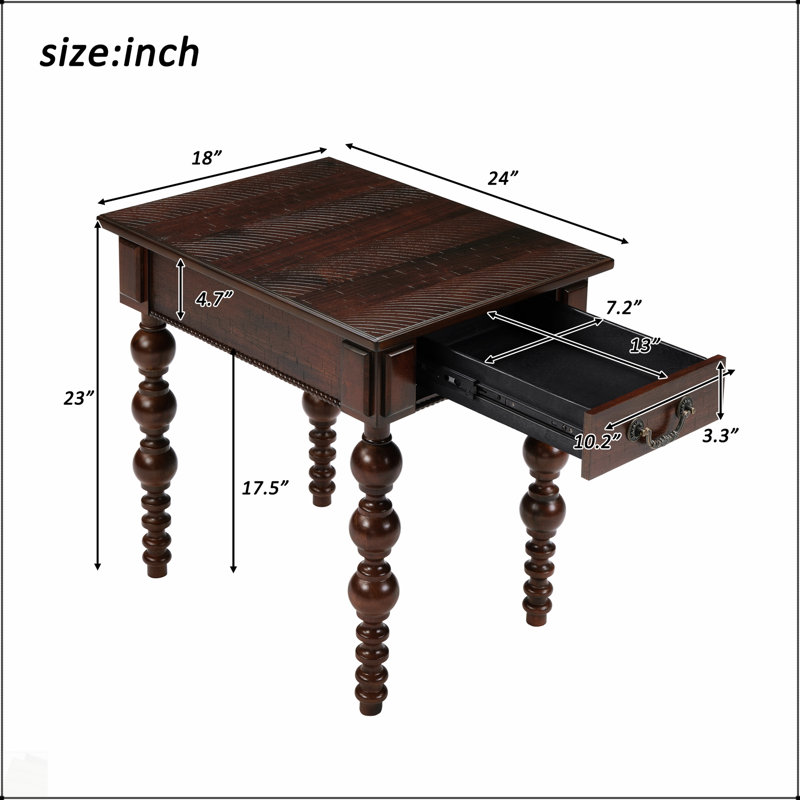 Table de bout en bois massif avec tiroir, table de bout étroite et facile à assembler pour le salon, Espresso