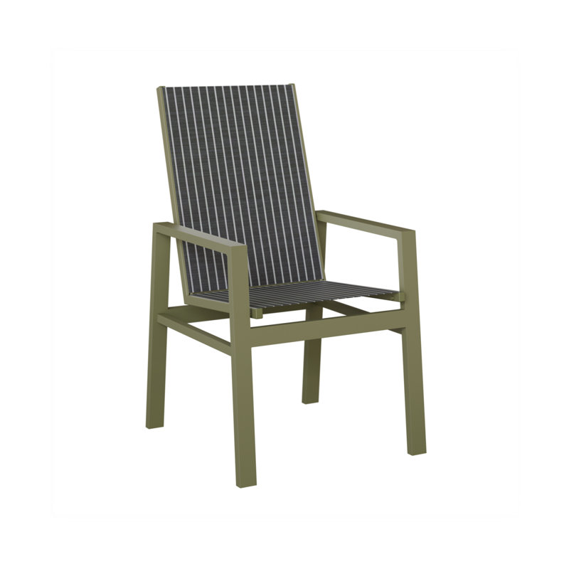 Chaise de salle à manger à haut dossier en aluminium sauge vert Berlin, Aluminium vert sauge, Whisper rayé bleu marine
