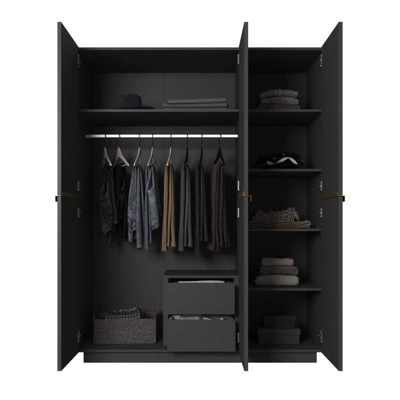 Altje 3 Door Manufactured Wood Wardrobe, Black/Gold