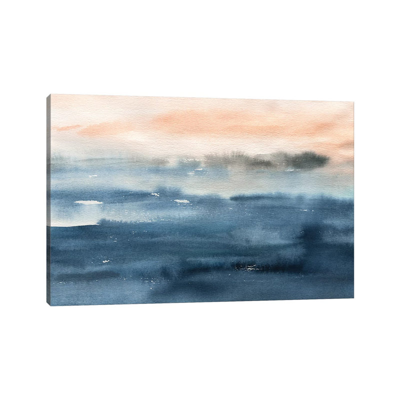 «Lake Sunrise» par Carol Robinson - reproduction, H 26 po x l 40 po x 1,5 po, Toile tendue, Pas de tapis