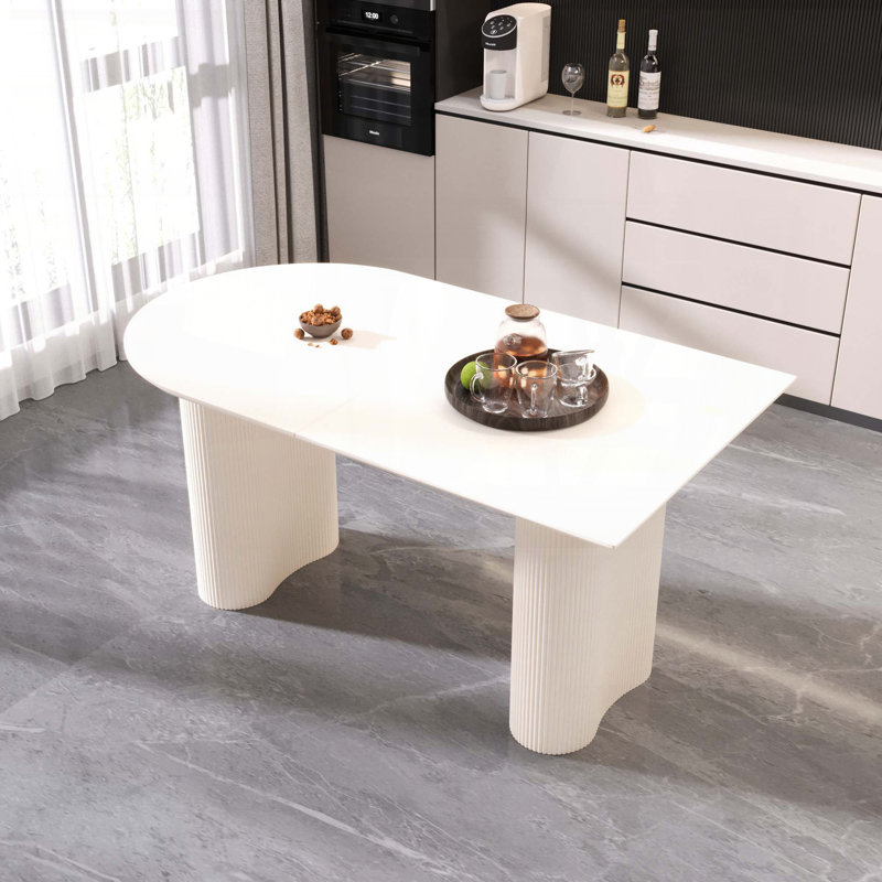 63'' Modern Cream Style Dining Table with Irregular Side Table