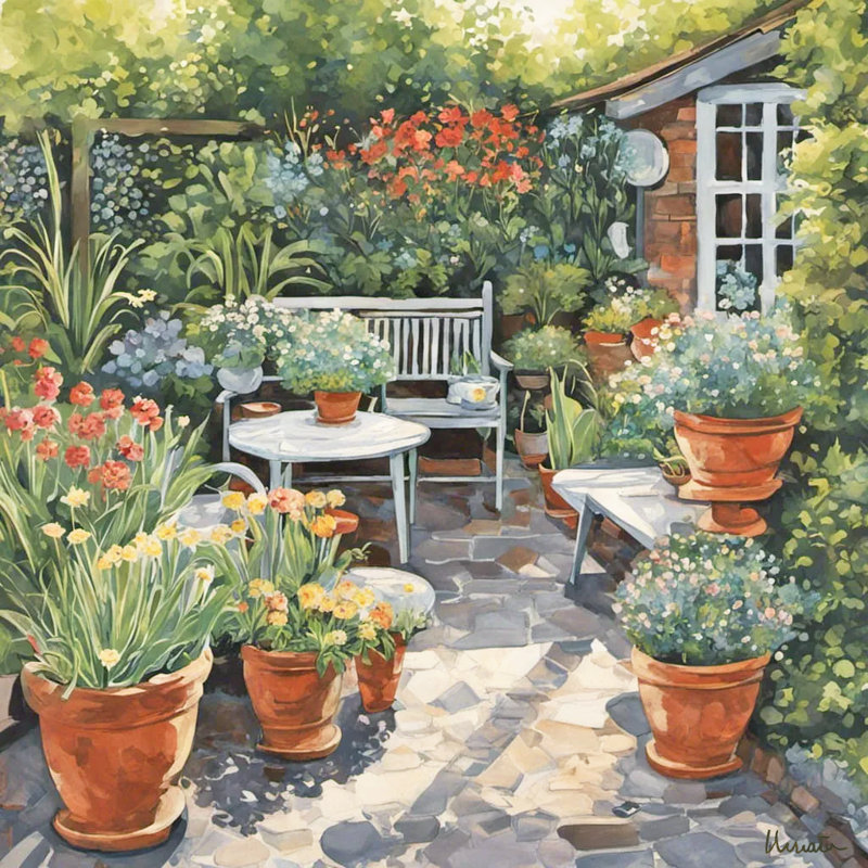 «Cottage Life in Red» - Art mural sur toile tendue, H 20 po x l 20 po