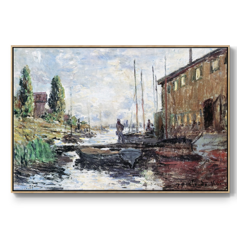 The Harbor In Argenteuil, 1875, reproduction d'art sur toile, H 25 po x l 37 po x P 2 po, Bois naturel