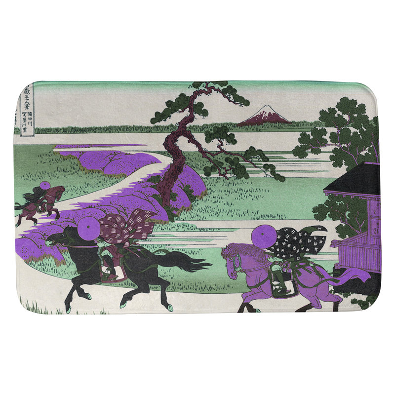 Tapis pour salle de bain antidérapant Clair Sekiya Village at Sumida River, l 17 po x L 24 po, Vert / Mauve