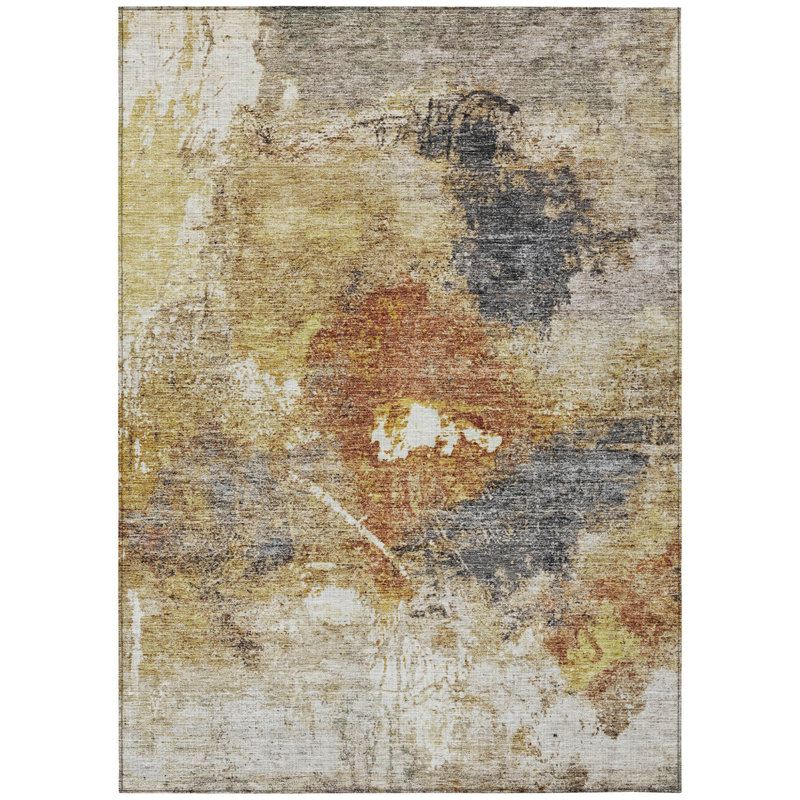 Tapis intérieur lavable abstrait 9 pi x 12 pi noir et cuivre taupe