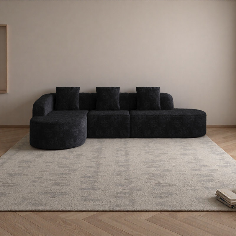 Canapé modulaire incurvé en forme de L de 111,8 pouces, design moderne avec tissu en polyester à poils longs texturé litchi, dossier incurvé avec trois coussins