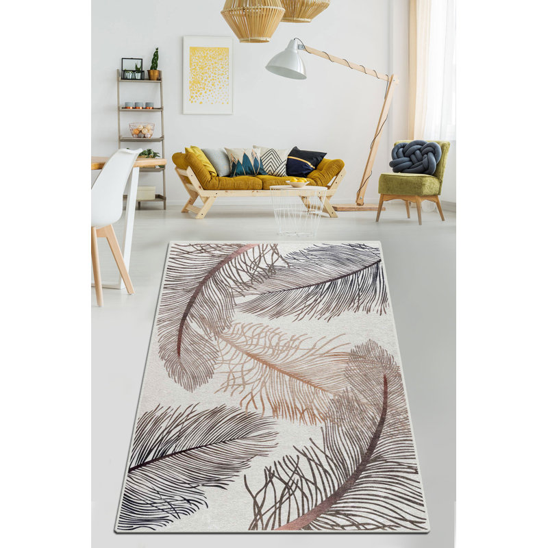 Antibacterial Washable Area Rug, 100% Polyester with Non-Slip Felt Dot Underside | Pile Height: 0.16 in, Total Thickness: 0.39 in | Perfect for Living Room, Bedroom, & Home Decor, Machine Washable