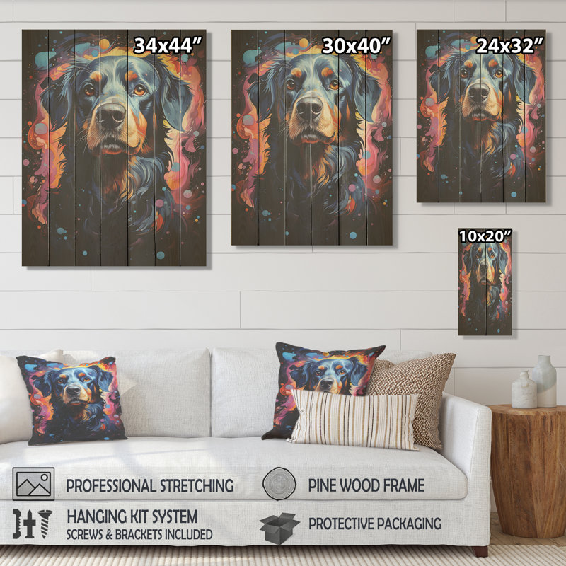 Cosmic Dog Constellations II - Chien sur bois, H 20 po x l 10 po