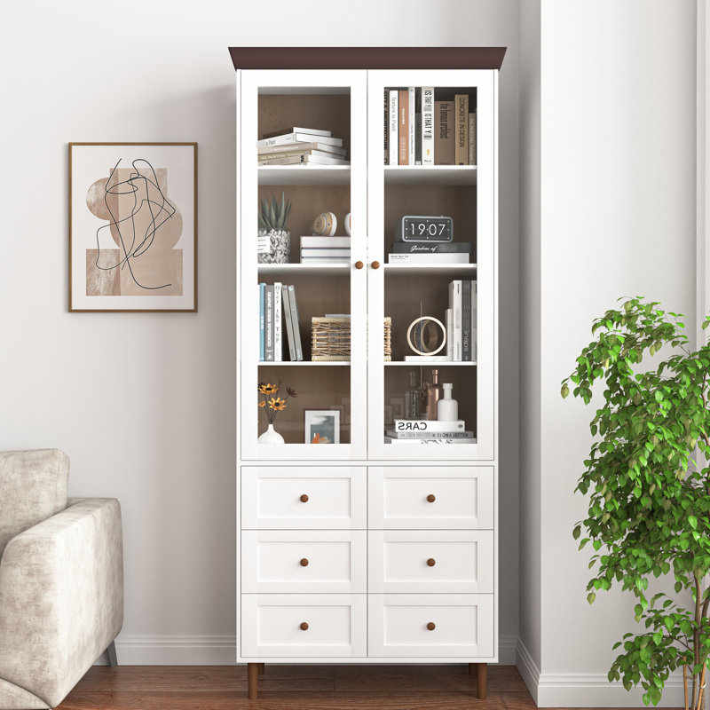 Hautes armoires de cuisine - blanc avec tablettes réglables et portes octogonales en verre