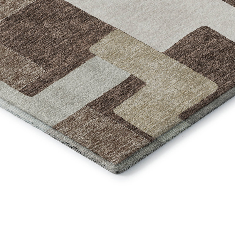Tapis brun Prisco lavable à la machine de qualité supérieure, Rectangulaire 3 pi x 5 pi