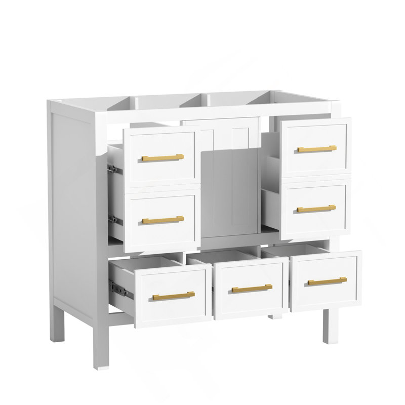 Meuble-lavabo de 36 po sans lavabo, meuble de rangement à structure en bois, meuble-lavabo autoportant avec 5 tiroirs et portes à fermeture douce