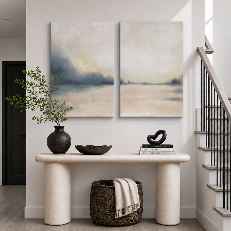 «Landscape Abstract Shapes Illustration», reproduction encadrée sur toile, 2 pièces, H 36 po x l 48 po, Toile tendue