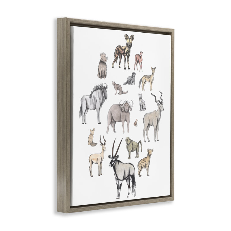 Cadre flottant simple avec animaux d'Afrique, design par Cecilia Battaini, H 31 po x l 25 po, Cadre flottant orme Montalcino