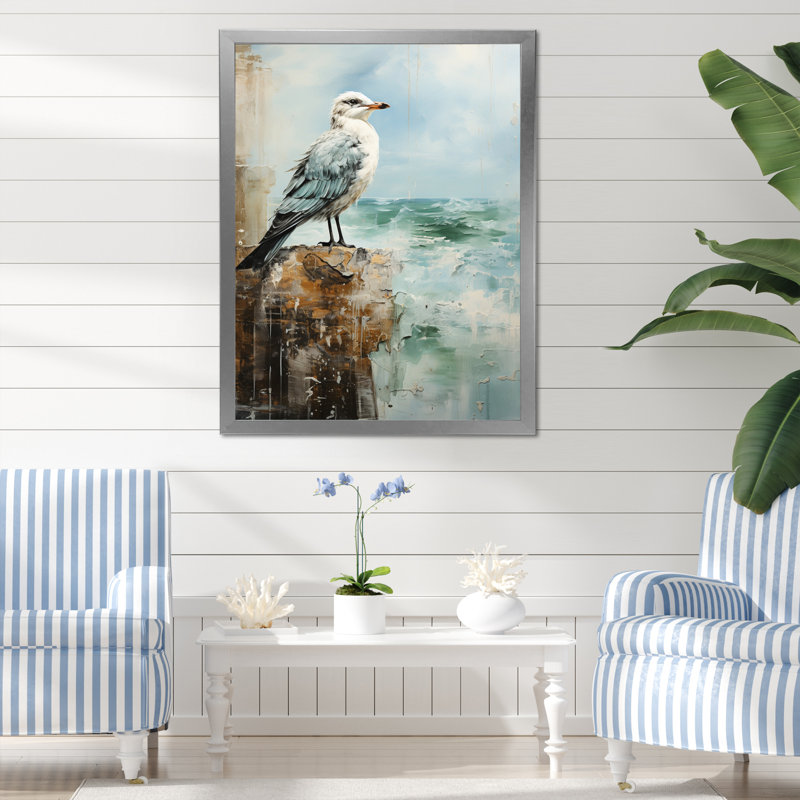«Coastal Seabird - Coastal Beach Sand», art mural sur toile, H 32 po x l 16 po x P 1 po, Cadre photo argenté