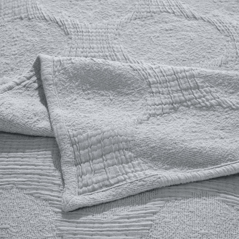 Superior Tanta Cotton Blend Medium Weight Textured Modern Geometric Pattern Coverlet, Denim Blue, King Coverlet
