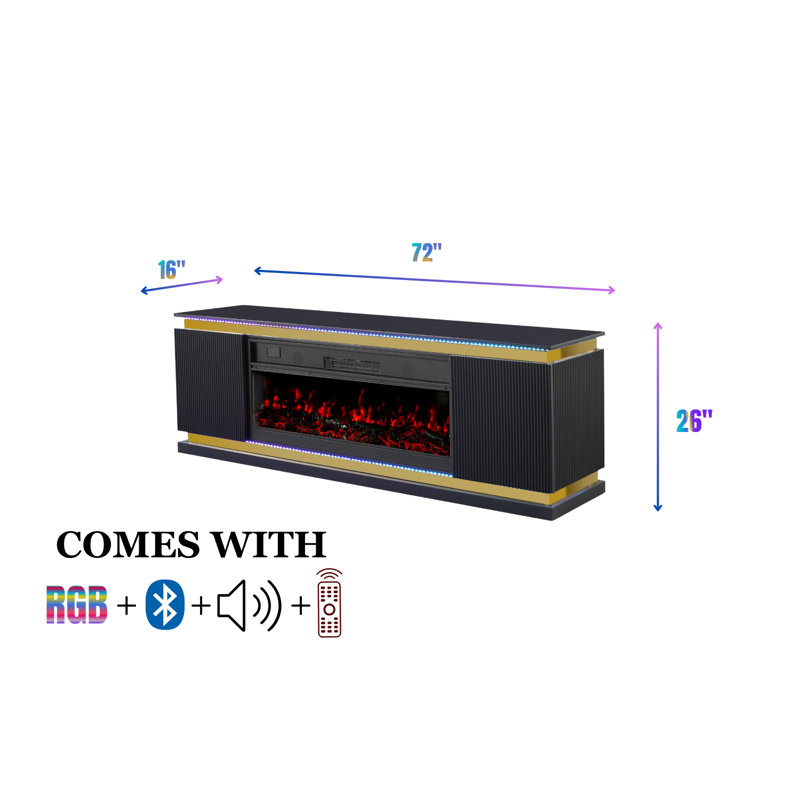 Meuble télé / foyer électrique ultrabrillant, lumières à DEL RVB, haut-parleur Bluetooth, télécommande - aucun assemblage requis