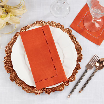 Pumpkin Classic Hemstitched Cocktail Napkins 6" W X 6" L, Set Of 4