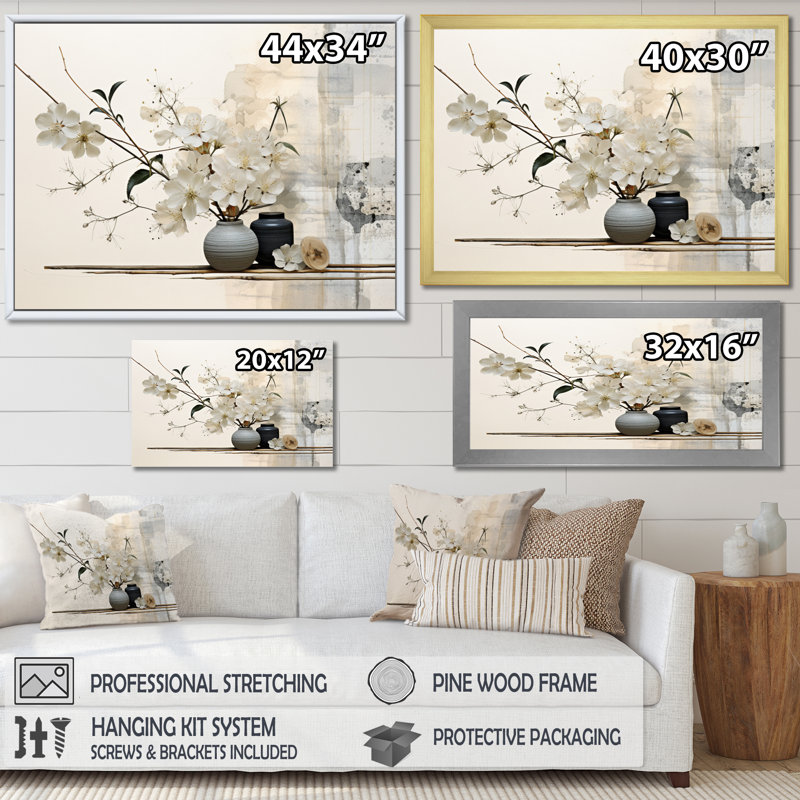 «Asian Art Sumie Zen II», reproduction d'art sur toile asiatique, Blanc, H 12 po x l 20 po, Single Picture Framed