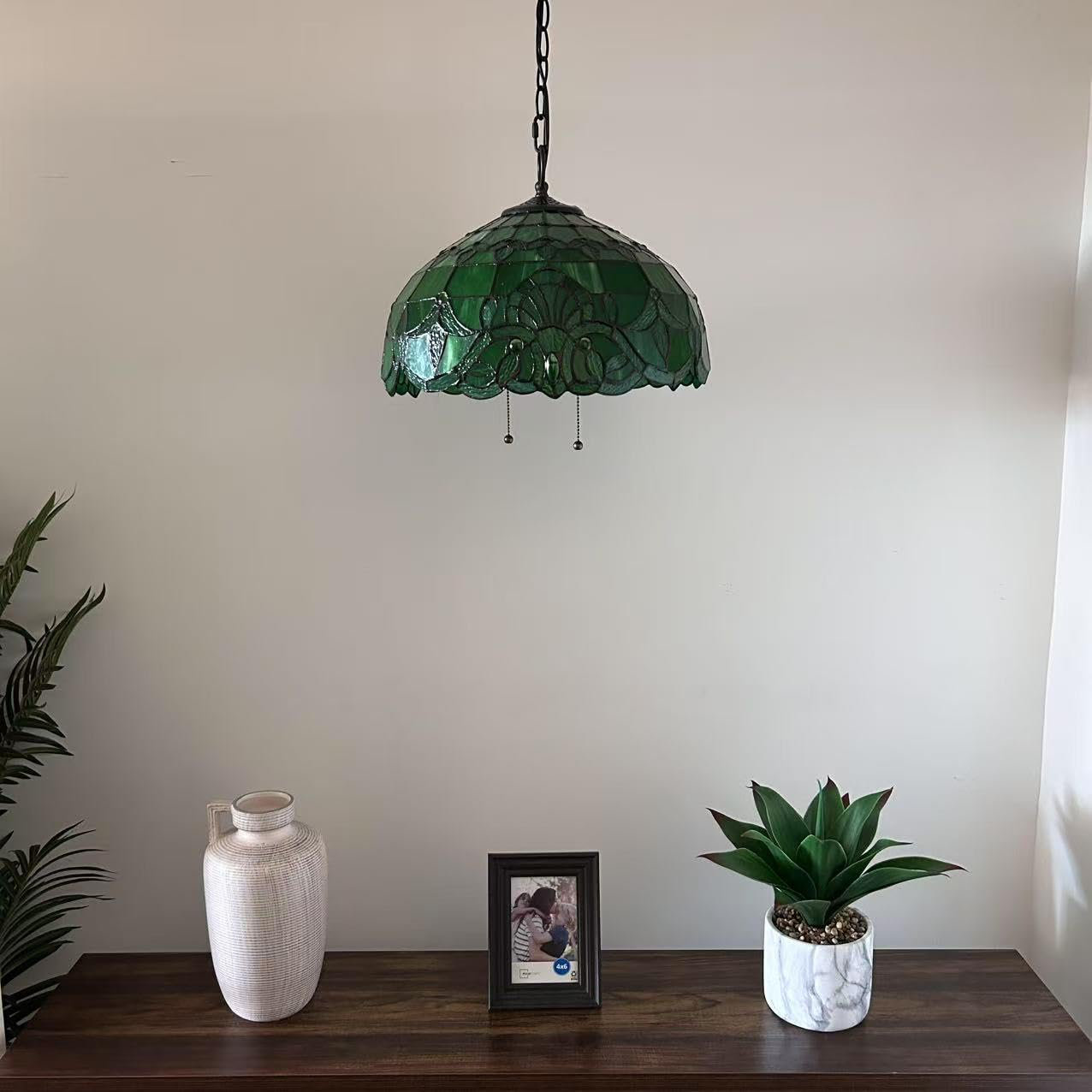 Tiffany Pendant Lights Fixture Green Stained Glass Baroque Style LED Bulbs Included