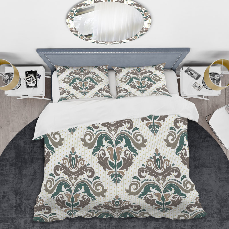 Ensemble de housse de couette en microfibre gris clair / vert / blanc 3 pièces